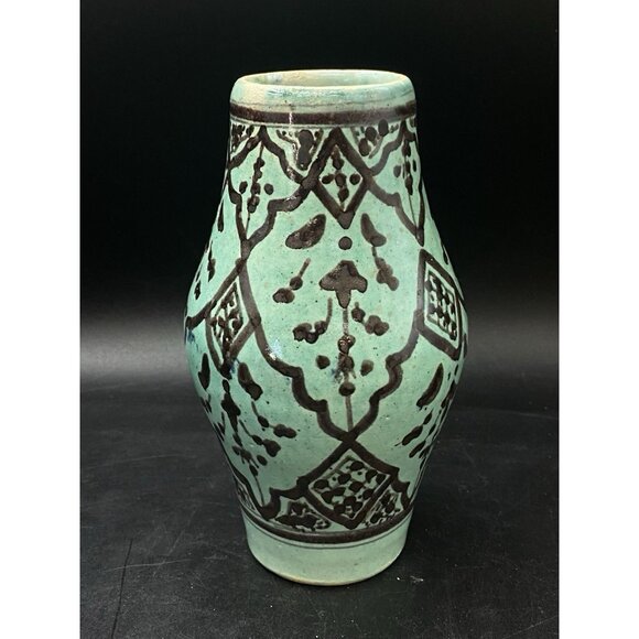 Safi 7” Vase Teal Green Brown Persian Middle Eastern Pottery Primitive READ - Picture 1 of 12